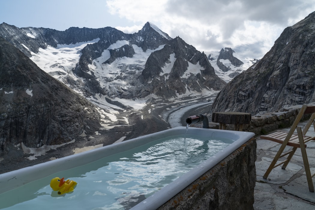 cold bath in the mountains
